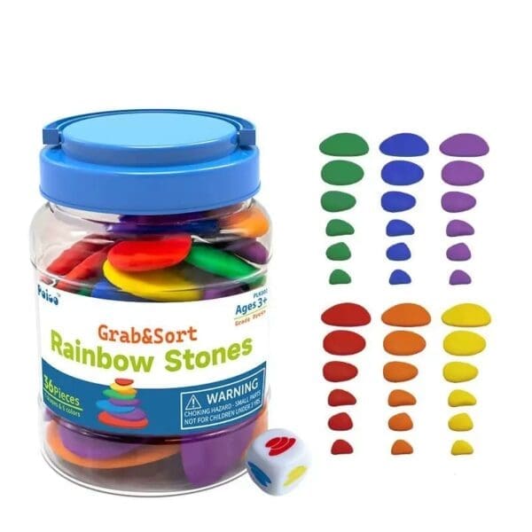 Hands-On Grab And Sort Rainbow Stones Color Coordination For Kids - Image 1