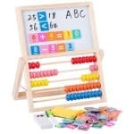 Abacus stand，Multi-Functional Wooden Tool, Early Educational Aids with Double-Sided Drawing Board