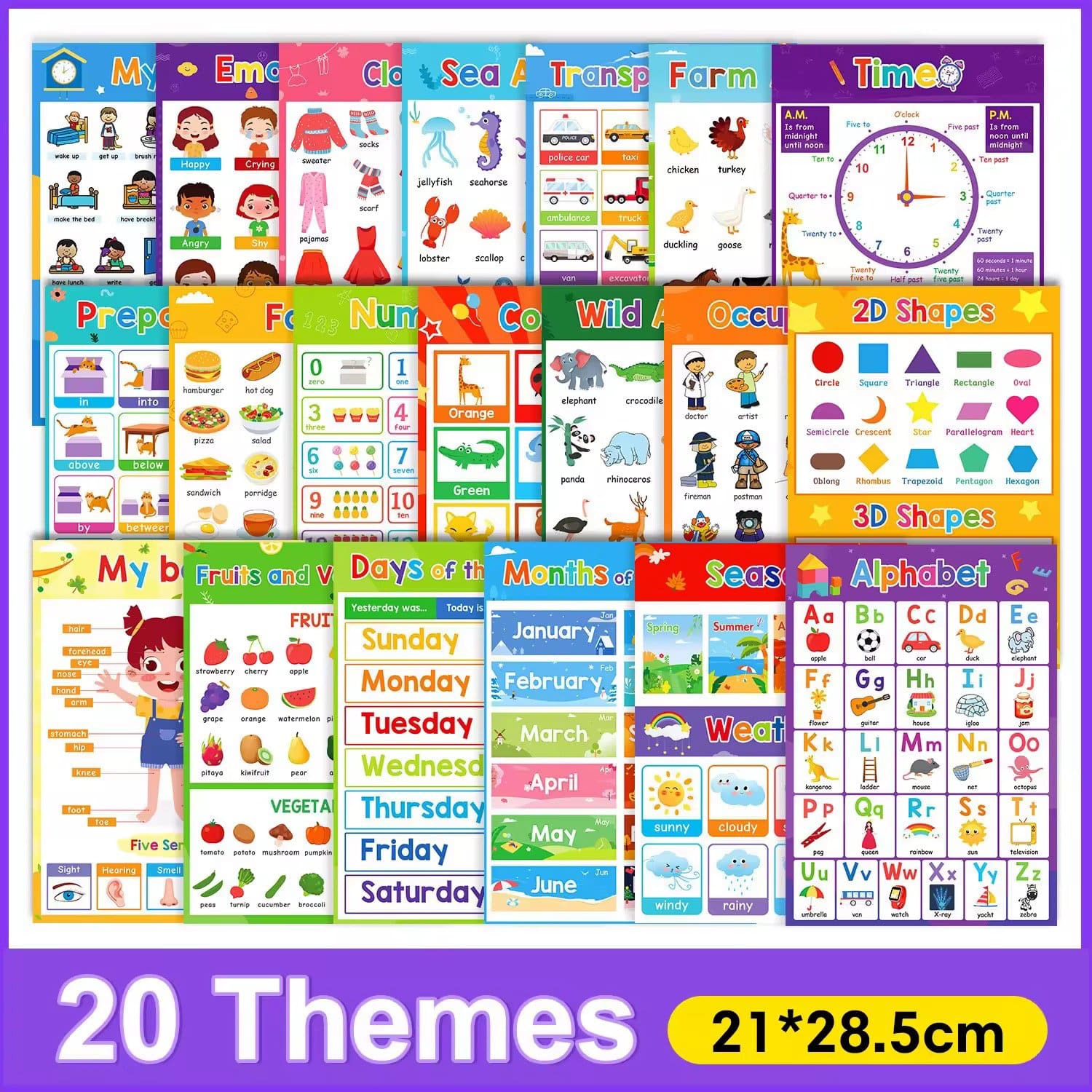 1426.Jpg 20 Pcs Themes Alphabet Learning Posters A4 Sizes - Image 1