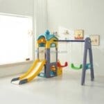 PRESCHOOL DOUBLE SWINGS AND A SLIDE HOUSE PLAYGROUND SET size: 158*50*70