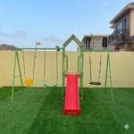 WOODEN PLAYHOUSE SLIDE , DOUBLE SWING